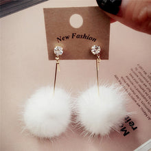 Load image into Gallery viewer, 1Pair   Lovely Fake Rabbit Faux Fur Ball Dangle Earrings Cute Soft Pompom Long Drop Earring Jewelry For Lady Women Girls
