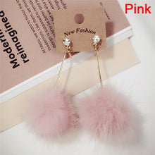 Load image into Gallery viewer, 1Pair   Lovely Fake Rabbit Faux Fur Ball Dangle Earrings Cute Soft Pompom Long Drop Earring Jewelry For Lady Women Girls
