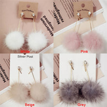 Load image into Gallery viewer, 1Pair   Lovely Fake Rabbit Faux Fur Ball Dangle Earrings Cute Soft Pompom Long Drop Earring Jewelry For Lady Women Girls
