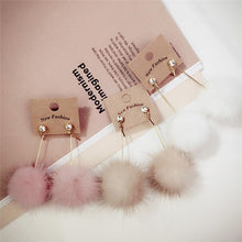Load image into Gallery viewer, 1Pair   Lovely Fake Rabbit Faux Fur Ball Dangle Earrings Cute Soft Pompom Long Drop Earring Jewelry For Lady Women Girls
