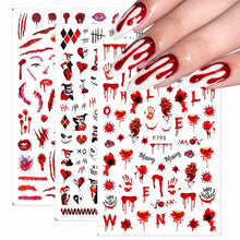 Load image into Gallery viewer, 1Pc 3D Halloween Nail Stickers Anime Joker Spider Snake Sliders Nail Art Stickers Adhesive Christmas Decals Snowflake Decor
