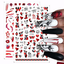 Load image into Gallery viewer, 1Pc 3D Halloween Nail Stickers Anime Joker Spider Snake Sliders Nail Art Stickers Adhesive Christmas Decals Snowflake Decor
