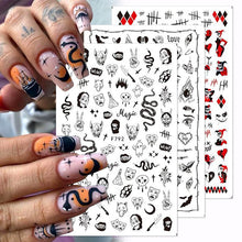 Load image into Gallery viewer, 1Pc 3D Halloween Nail Stickers Anime Joker Spider Snake Sliders Nail Art Stickers Adhesive Christmas Decals Snowflake Decor
