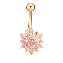 Load image into Gallery viewer, 1Pc Luxury Crystal Flower Navel Ring 316L Stainless Steel Green Flowers Women Belly Button Ring Navel Piercing Jewelry
