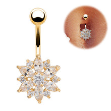 Load image into Gallery viewer, 1Pc Luxury Crystal Flower Navel Ring 316L Stainless Steel Green Flowers Women Belly Button Ring Navel Piercing Jewelry
