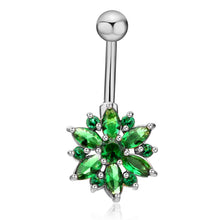 Load image into Gallery viewer, 1Pc Luxury Crystal Flower Navel Ring 316L Stainless Steel Green Flowers Women Belly Button Ring Navel Piercing Jewelry
