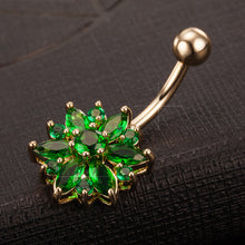 Load image into Gallery viewer, 1Pc Luxury Crystal Flower Navel Ring 316L Stainless Steel Green Flowers Women Belly Button Ring Navel Piercing Jewelry
