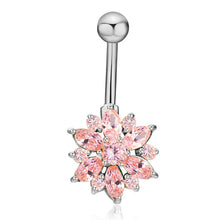 Load image into Gallery viewer, 1Pc Luxury Crystal Flower Navel Ring 316L Stainless Steel Green Flowers Women Belly Button Ring Navel Piercing Jewelry
