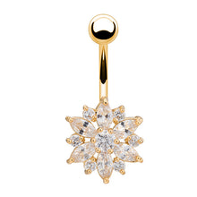 Load image into Gallery viewer, 1Pc Luxury Crystal Flower Navel Ring 316L Stainless Steel Green Flowers Women Belly Button Ring Navel Piercing Jewelry

