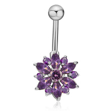 Load image into Gallery viewer, 1Pc Luxury Crystal Flower Navel Ring 316L Stainless Steel Green Flowers Women Belly Button Ring Navel Piercing Jewelry

