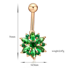 Load image into Gallery viewer, 1Pc Luxury Crystal Flower Navel Ring 316L Stainless Steel Green Flowers Women Belly Button Ring Navel Piercing Jewelry
