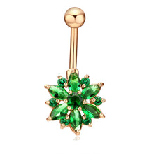Load image into Gallery viewer, 1Pc Luxury Crystal Flower Navel Ring 316L Stainless Steel Green Flowers Women Belly Button Ring Navel Piercing Jewelry
