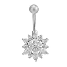 Load image into Gallery viewer, 1Pc Luxury Crystal Flower Navel Ring 316L Stainless Steel Green Flowers Women Belly Button Ring Navel Piercing Jewelry
