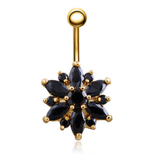 Load image into Gallery viewer, 1Pc Luxury Crystal Flower Navel Ring 316L Stainless Steel Green Flowers Women Belly Button Ring Navel Piercing Jewelry
