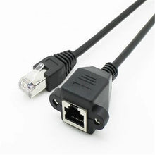 Load image into Gallery viewer, 1pcs 30cm 8Pin RJ45 Cable Male to Female Screw Panel Mount Ethernet LAN Network 8 Pin Extension Cable
