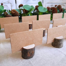 Load image into Gallery viewer, 1set Wood Cylindrical Stakes Notes Folder Veneer Stump Clip Crafts Home Wedding Decoration Party Table Cards Number Plate
