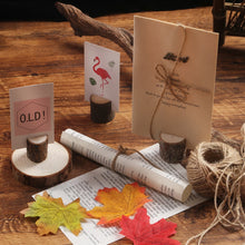 Load image into Gallery viewer, 1set Wood Cylindrical Stakes Notes Folder Veneer Stump Clip Crafts Home Wedding Decoration Party Table Cards Number Plate
