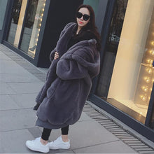 Load image into Gallery viewer, Winter Women Faux Fur Fashionable Beaver Rabbit Hair Thicken Warm Long Hooded Loose Casual Coat
