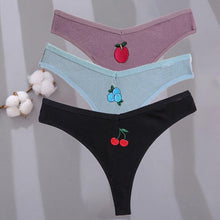 Load image into Gallery viewer, 3PCS Cotton Embroidery G-string Women's Panties Sexy Cherry Underwear Women Solid Color Panties Female Underpants M-XL
