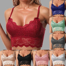 Load image into Gallery viewer, Women Sleeveless Lace Vest Bra Cropped Top Camisole Padded Tank Tops Fitness Underwear Floral Lace Bralette 7 Colors
