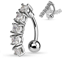 Load image into Gallery viewer, 1Pc 316L Surgical Steel 5 CZ Gem Vertical Drop Belly Ring Reverse Navel Top Down Naval
