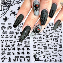 Load image into Gallery viewer, 1pc Spider Web Nail Stickers 3D Ghost Skull Pumpkin Transfer Foil Transfer DIY Manicure Slider Nail Art Decoration TRSTZG032-040
