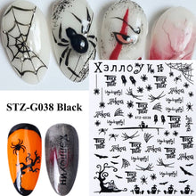 Load image into Gallery viewer, 1pc Spider Web Nail Stickers 3D Ghost Skull Pumpkin Transfer Foil Transfer DIY Manicure Slider Nail Art Decoration TRSTZG032-040
