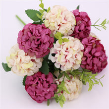 Load image into Gallery viewer, 1pcs 10 flower head peony fake flowers  luxury bouquet wedding decoration home table decoration sky blue fake flower
