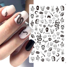 Load image into Gallery viewer, 1pcs 3D Nail Stickers Black Snake Skull Spider Adhesive Sliders  Clown Anime Decals Halloween Nail Art Decoration LAF792-F794
