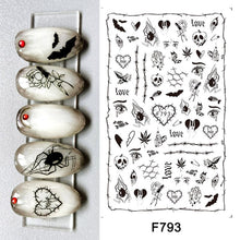 Load image into Gallery viewer, 1pcs 3D Nail Stickers Black Snake Skull Spider Adhesive Sliders  Clown Anime Decals Halloween Nail Art Decoration LAF792-F794
