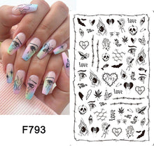 Load image into Gallery viewer, 1pcs 3D Nail Stickers Black Snake Skull Spider Adhesive Sliders  Clown Anime Decals Halloween Nail Art Decoration LAF792-F794
