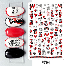 Load image into Gallery viewer, 1pcs 3D Nail Stickers Black Snake Skull Spider Adhesive Sliders  Clown Anime Decals Halloween Nail Art Decoration LAF792-F794
