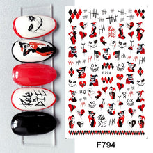 Load image into Gallery viewer, 1pcs 3D Nail Stickers Black Snake Skull Spider Adhesive Sliders  Clown Anime Decals Halloween Nail Art Decoration LAF792-F794
