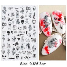 Load image into Gallery viewer, 1pcs 3D Nail Stickers Black Snake Skull Spider Adhesive Sliders  Clown Anime Decals Halloween Nail Art Decoration LAF792-F794
