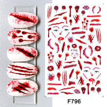 Load image into Gallery viewer, 1pcs 3D Nail Stickers Black Snake Skull Spider Adhesive Sliders  Clown Anime Decals Halloween Nail Art Decoration LAF792-F794
