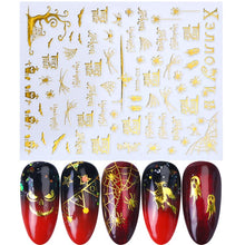 Load image into Gallery viewer, 1pcs 3D Nail Stickers Black Snake Skull Spider Adhesive Sliders  Clown Anime Decals Halloween Nail Art Decoration LAF792-F794

