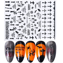 Load image into Gallery viewer, 1pcs 3D Nail Stickers Black Snake Skull Spider Adhesive Sliders  Clown Anime Decals Halloween Nail Art Decoration LAF792-F794
