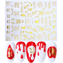 Load image into Gallery viewer, 1pcs 3D Nail Stickers Black Snake Skull Spider Adhesive Sliders  Clown Anime Decals Halloween Nail Art Decoration LAF792-F794
