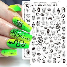 Load image into Gallery viewer, 1pcs 3D Nail Stickers Black Snake Skull Spider Adhesive Sliders  Clown Anime Decals Halloween Nail Art Decoration LAF792-F794
