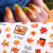 Load image into Gallery viewer, 1pcs Maple Leaves Nail Stickers Lines Sticker Yellow Gold Fall Decals Sliders Nail Art Decoration Autumn Adhesive DIY Manicures
