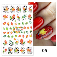 Load image into Gallery viewer, 1pcs Maple Leaves Nail Stickers Lines Sticker Yellow Gold Fall Decals Sliders Nail Art Decoration Autumn Adhesive DIY Manicures
