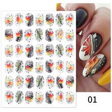 Load image into Gallery viewer, 1pcs Maple Leaves Nail Stickers Lines Sticker Yellow Gold Fall Decals Sliders Nail Art Decoration Autumn Adhesive DIY Manicures
