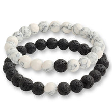 Load image into Gallery viewer, 2 Pcs/set Fashion Couple Tiger Eye Stone Bracelets Bangles Classic Black White Natural Lava Stones Charm Bead Bracelet Women Men

