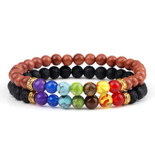 Load image into Gallery viewer, 2Pcs/set 7 Chakra Bracelet For Women Men Balance Buddha Reiki Prayer Tiger Eyes Black Natural Stone Beads Yoga Strand Bracelets
