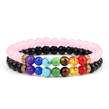 Load image into Gallery viewer, 2Pcs/set 7 Chakra Bracelet For Women Men Balance Buddha Reiki Prayer Tiger Eyes Black Natural Stone Beads Yoga Strand Bracelets
