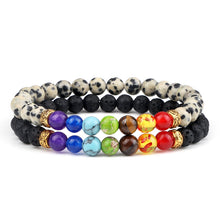 Load image into Gallery viewer, 2Pcs/set 7 Chakra Bracelet For Women Men Balance Buddha Reiki Prayer Tiger Eyes Black Natural Stone Beads Yoga Strand Bracelets
