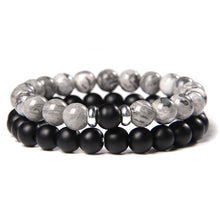 Load image into Gallery viewer, 2Pcs/Set Couples Distance Bracelets male Black Lava Stone Beads bracelet female wood beads Charm Bracelets Women Men bracelet

