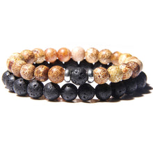 Load image into Gallery viewer, 2Pcs/Set Couples Distance Bracelets male Black Lava Stone Beads bracelet female wood beads Charm Bracelets Women Men bracelet
