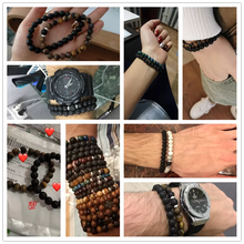 Load image into Gallery viewer, 2Pcs/Set Couples Distance Bracelets male Black Lava Stone Beads bracelet female wood beads Charm Bracelets Women Men bracelet
