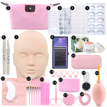 Load image into Gallery viewer, 20 in 1False Eyelash Extension Training Kit Practice Model Head Eye Pads Tweezers Glue Ring Brush Grafting Eyelash Tools Kit
